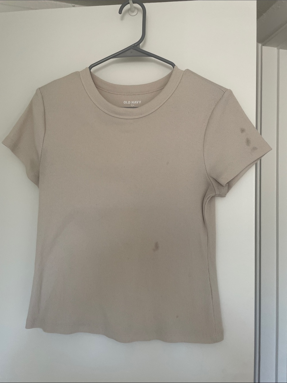 Old Navy Short Sleeve Ribbed Tee in Beige